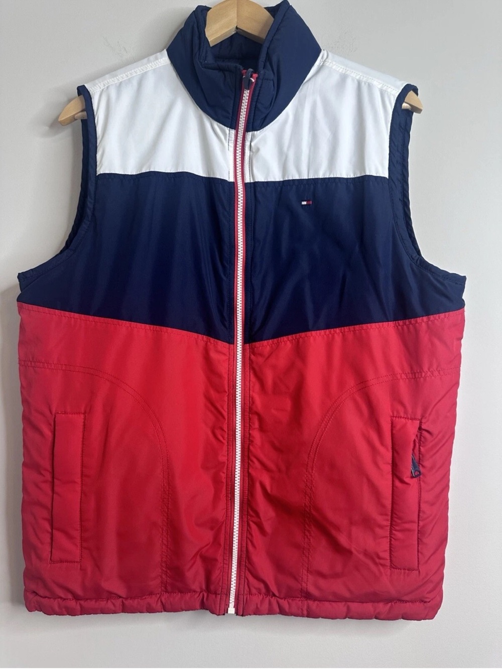 Tommy Hilfiger Red, Navy & White Colorblock Puffer Vest